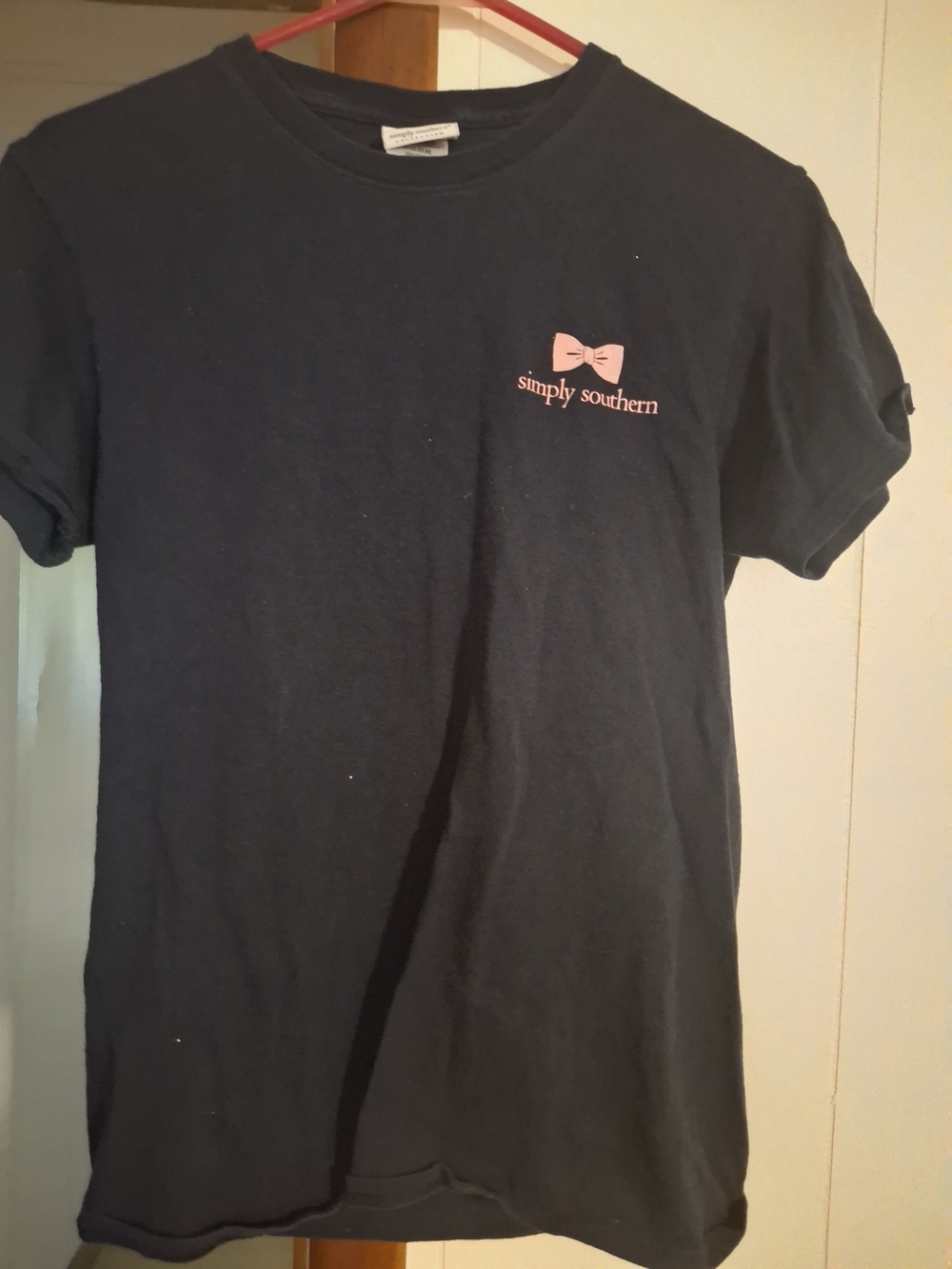 Simply Southern Girls' Black Tee with Pink Bow Logo